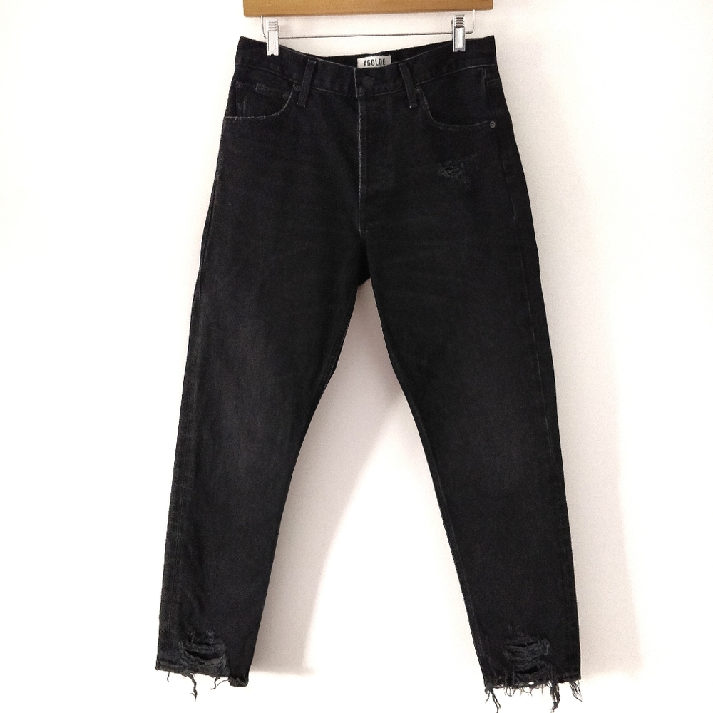 Agolde Jamie High Rise Classic Black Jeans Plume